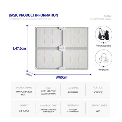 400W Điện năng xuất toàn phổ đèn LED phát triển ánh sáng với độ cao treo điều chỉnh cho sự phát triển thực vật trong nhà